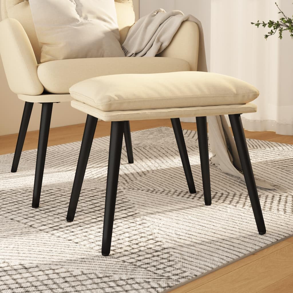 Podnóżek kremowy 45 x 29,5 x 35 cm, materiałowy taboret do siedzenia z metalowymi nogami, wyściełany podnóżek do salonu, sypialni, korytarza, jako podnóżek