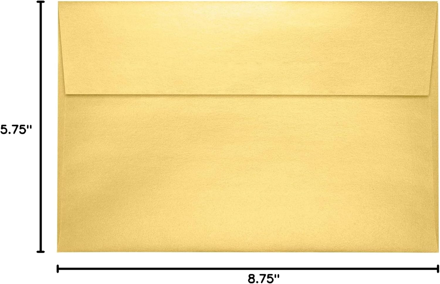 LUXPaper A9 Invitation Envelopes | Peel & Press | 5 3/4" x 8 3/4" | Gold Metallic | 80lb. Text | 50 Qty