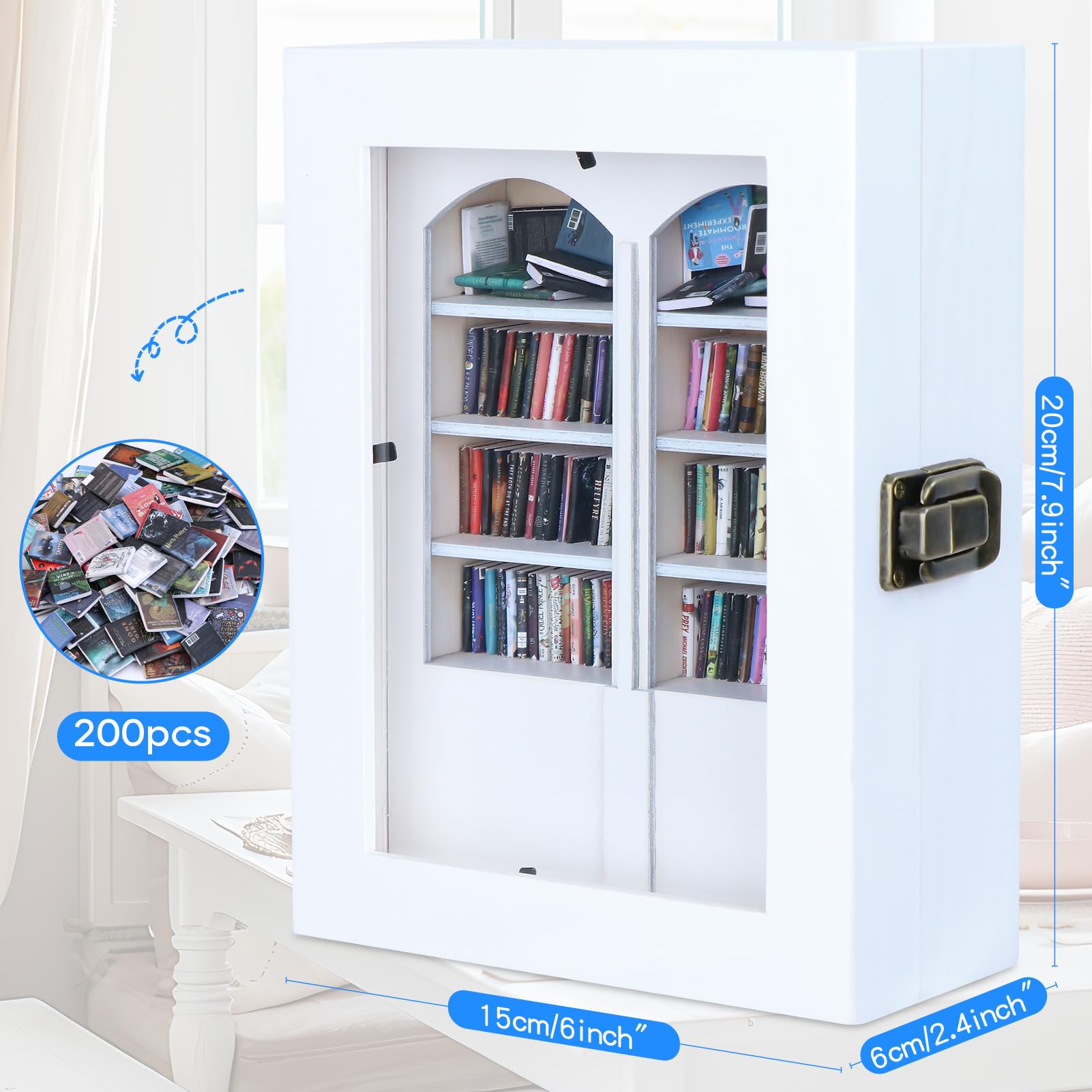 Anxiety Bookshelf Ornament Miniature Bookshelf Decor Shake Away Your Anxiety,Shake Bookshelf with 200Pcs Mini Books for Book Lovers Home Room Office Decor Funny Gifts