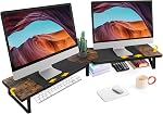 Across-Star Dual-Monitor-Stand-Riser-For-Desk Adjustable Length 32-40 Inch，Large Desktop Computer Monitor Riser For 2 Screens，Desk Shelf Organizer Riser Stand For Computer/Laptop/PC/Printer/TV Black
