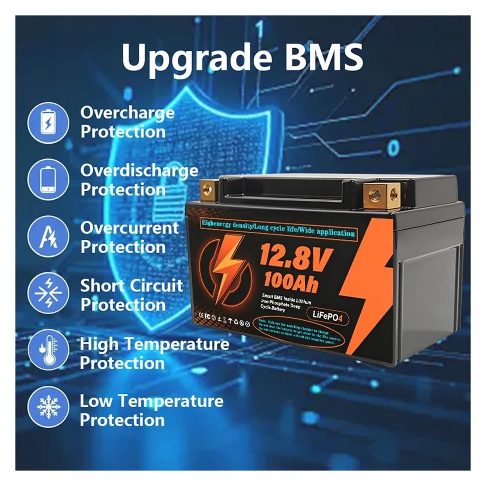 Batería De Litio 12V 100Ah LiFePO4 100A BMS 6000+Cíclica