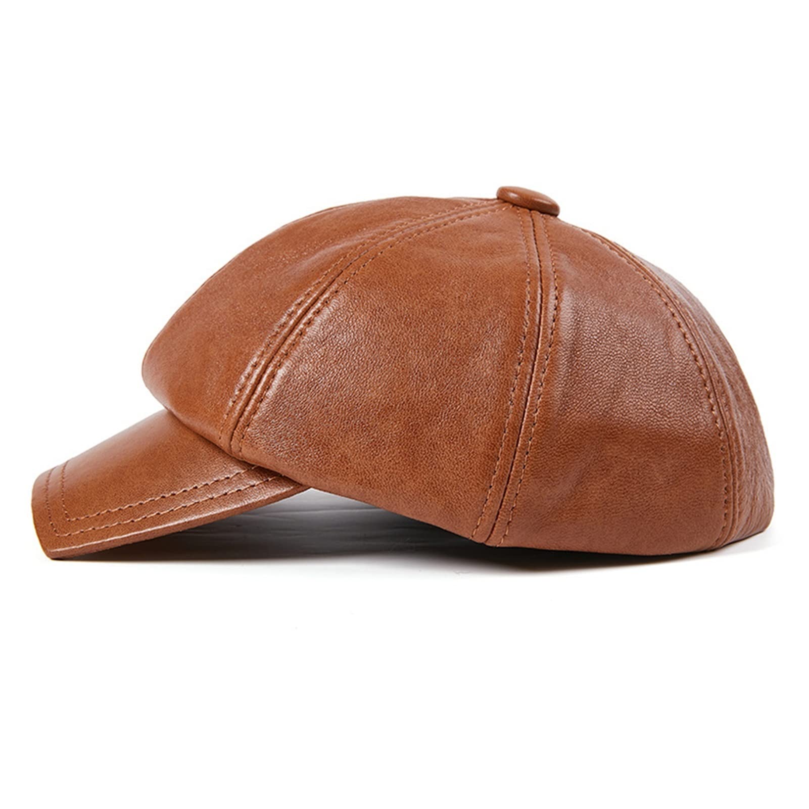Newsboy Cap Real Leather Hat Mens Winter Czapki Czarny Brązowy Beige Beret