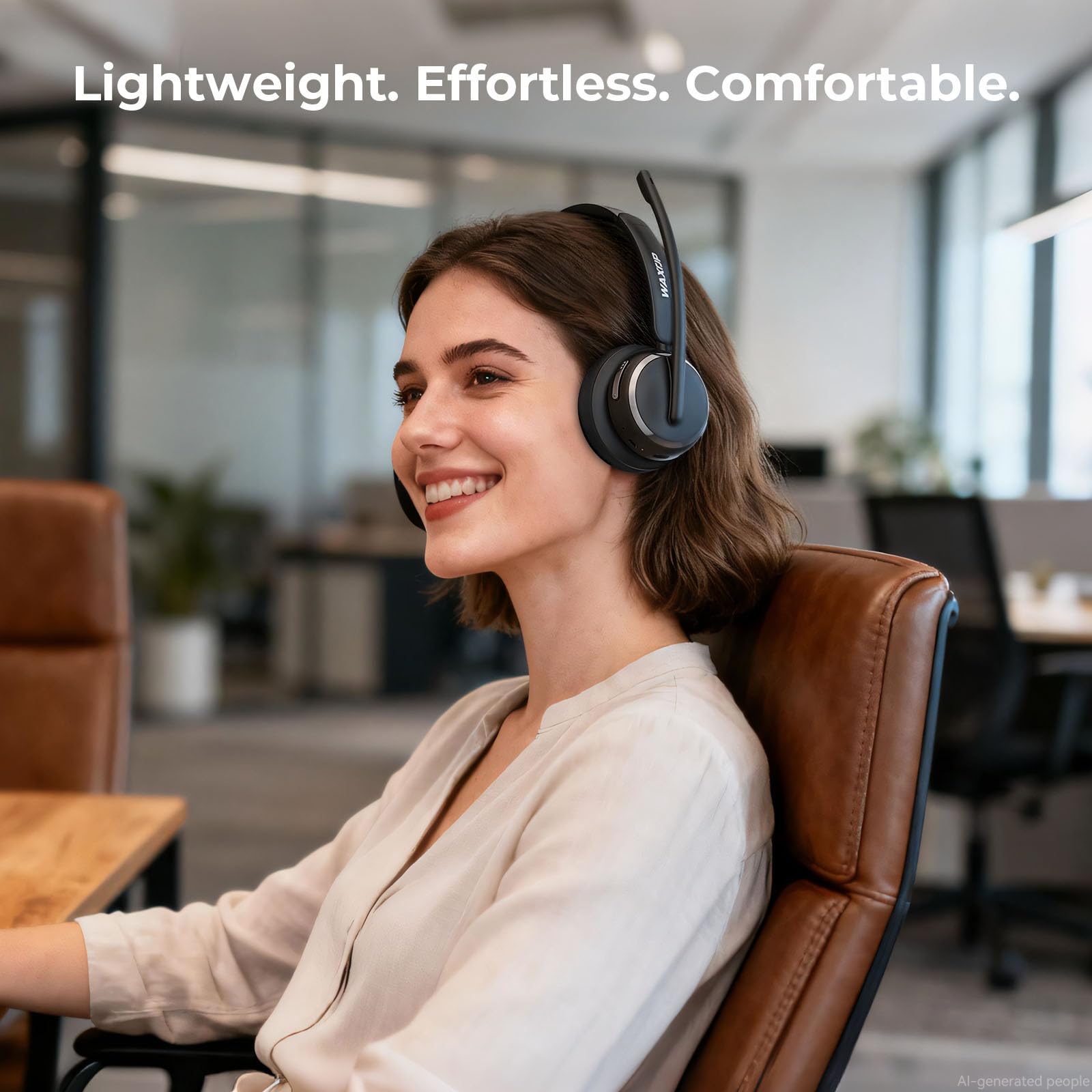 Cuffie wireless con microfono per lavoro, cuffie Bluetooth 6.0 con microfono per PC, microfono con cancellazione del rumore AI 65H, portata 18,3 m, dongle USB e base di ricarica, cuffie on-ear per