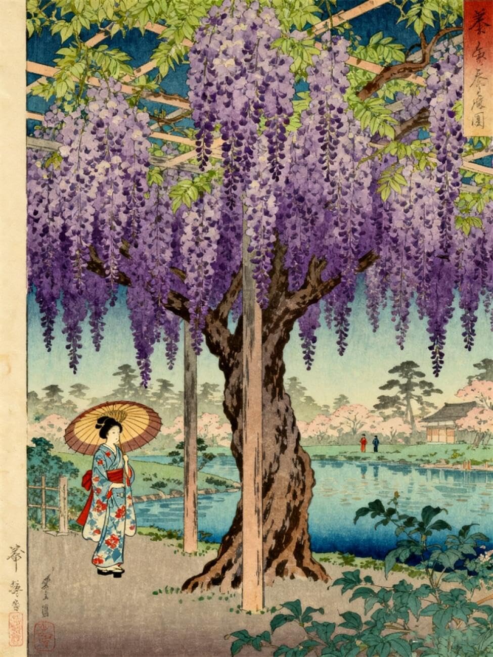AMBATTERY DIY Seed Bead Embroidery Kits Watercolor Wisteria Flower Tree Bead Embroidery Kit for Adults Needlepoint Tapestry Set Beaded Stitching 50x60cm