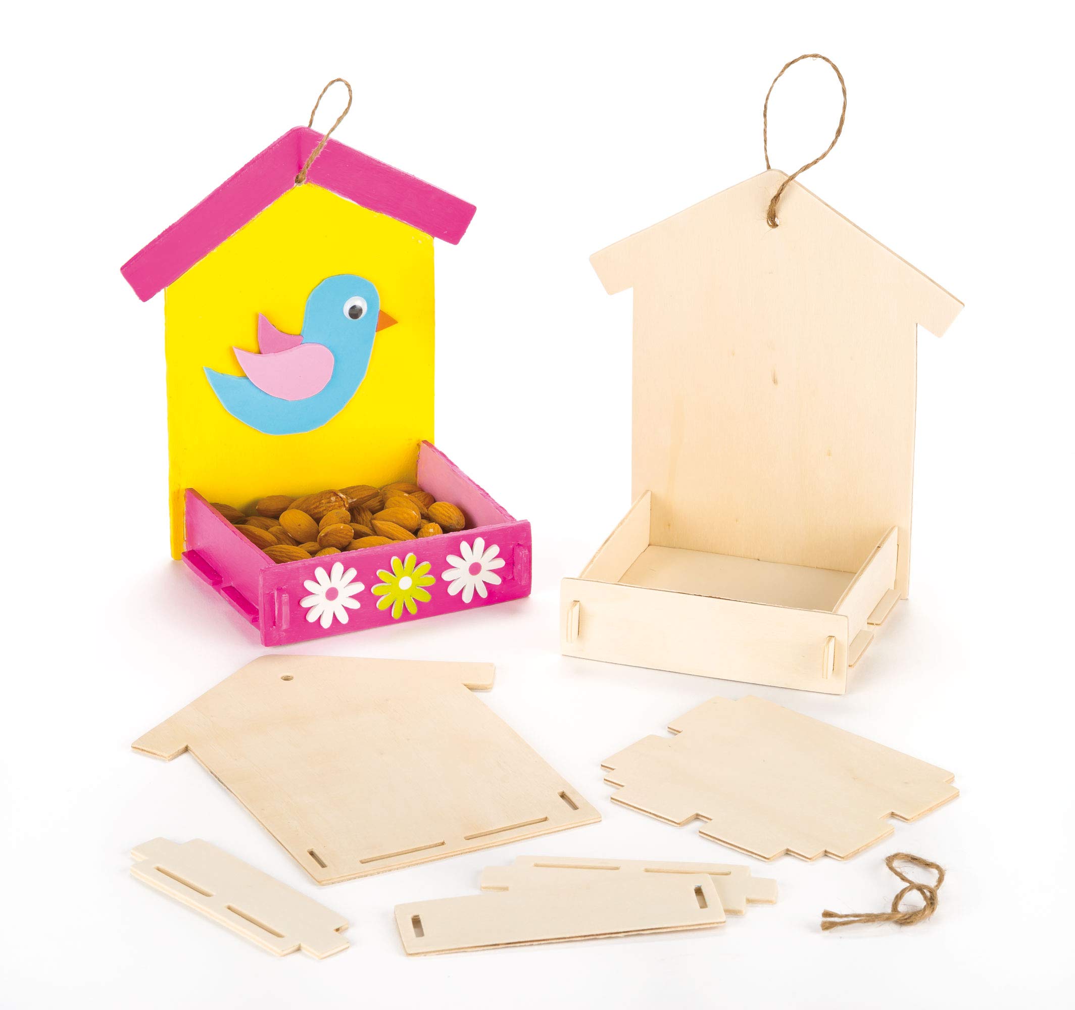 Baker Ross AF340 Mini Wooden Bird Feeder Kits, Bird Feeder to paint and Decorate for Kids Arts and Crafts or Garden Projects (Pack of 3)