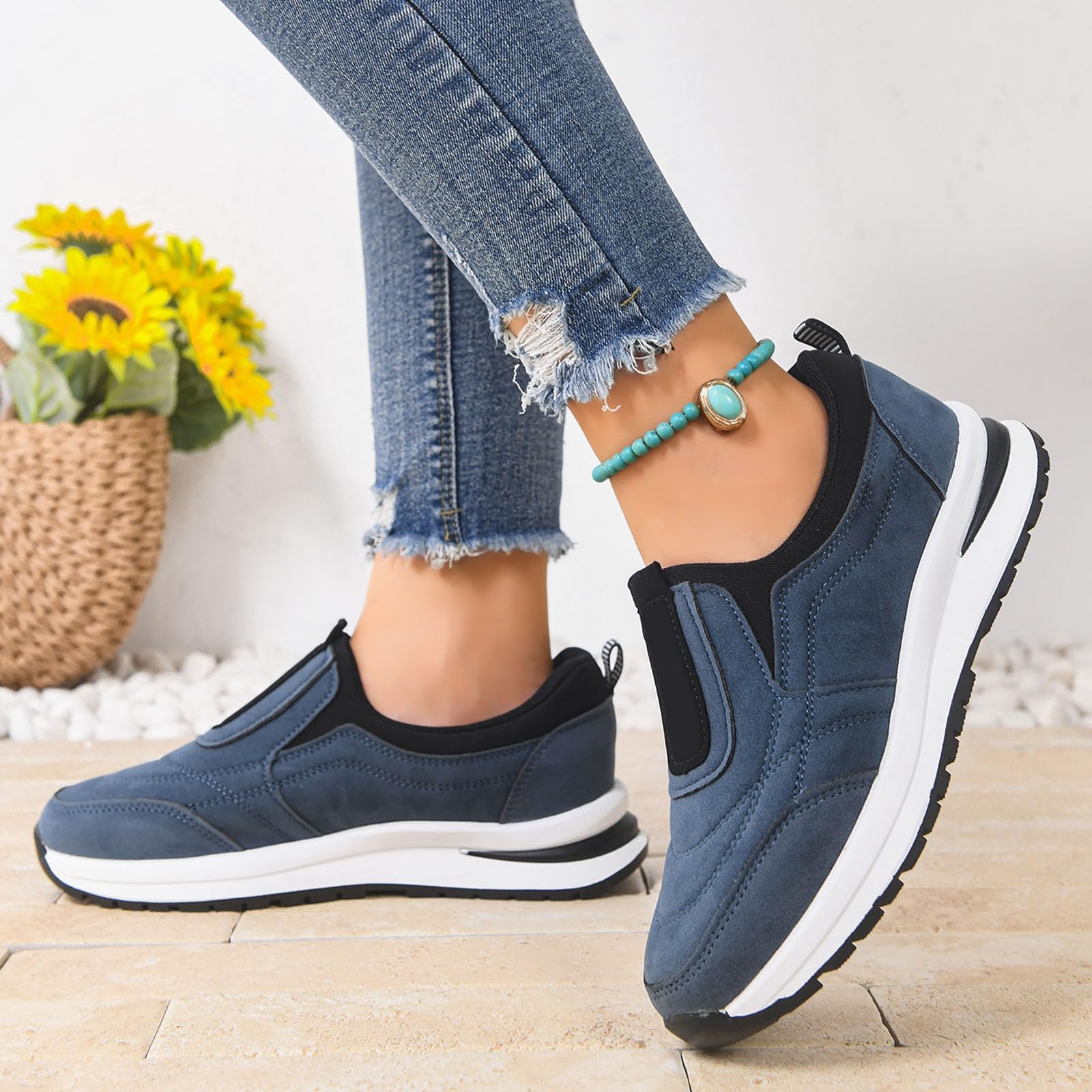 Zapatillas de deporte para mujer Slip On Zapatillas Anchas H Zapatos