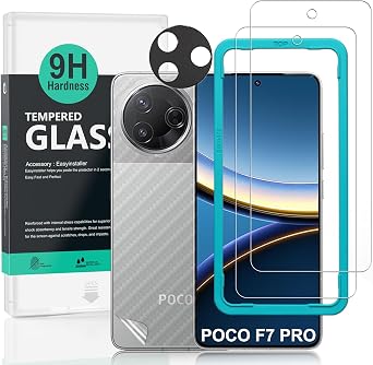 Ibywind For Xiaomi Poco F7 Pro 5G Screen Protector,2 PCS 9H Hardness Tempered Glass[Military-Grade Protection],With 1PC Metal Camera Lens Protector,1PC Back Film Protector,Easy Install Kit