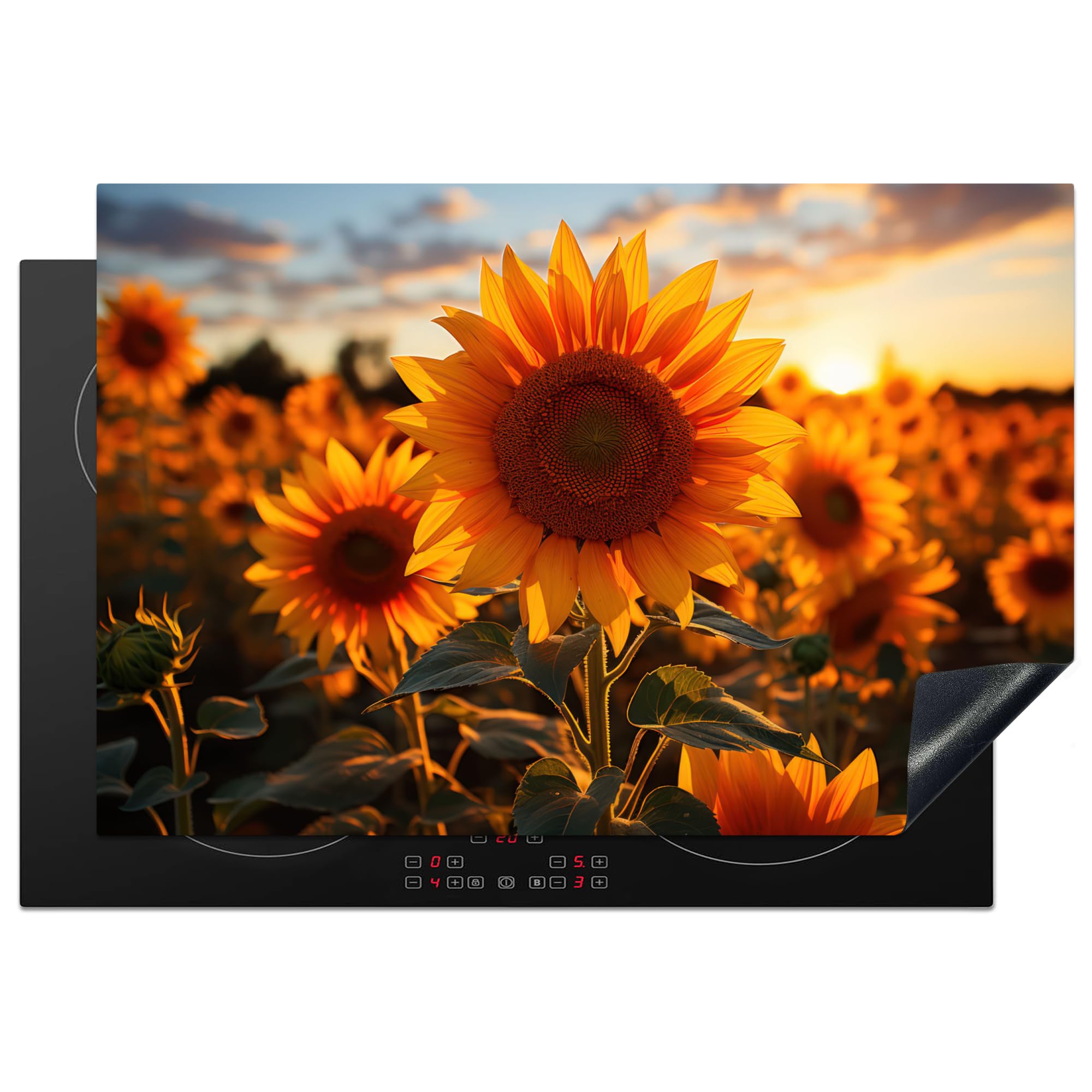 KitchenYeah© Induction Hob Protector Mat 20.1"x30.3" / 77x51 cm Cooker Top Protectors Cover Ceramic Covers Electric Hobs Vinyl Sunflower - Sunset - Flowers - Nature - Yellow