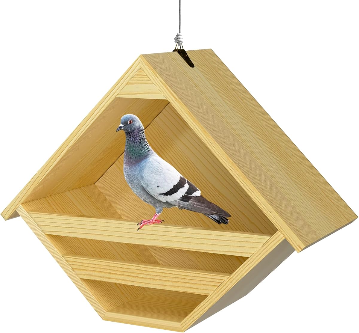 Nalwort Dove Nesting Box, Solid Wood Mourning Dove Nesting Box, Triangular Opening Birdhouses for Outdoors, Pigeon House with Hanging Rope, 11.2" H x 6" D x 14" W, Nesting Pad Not Included