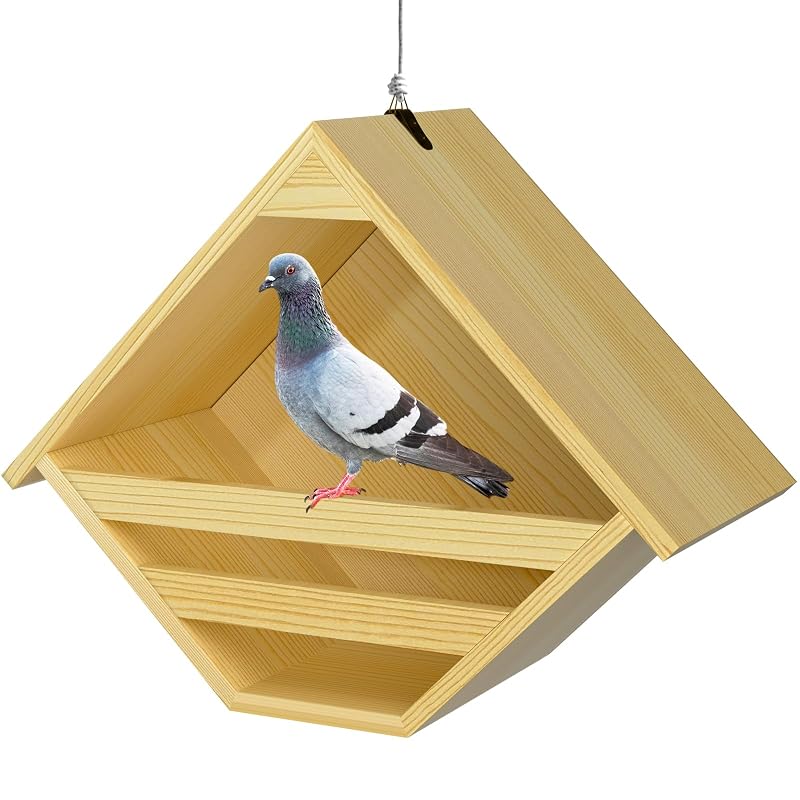 Ninho para Aves Nalwort em Madeira Maciça com Abertura Triangular e Corda, 35,56 x 15,24 x 28,45 cm