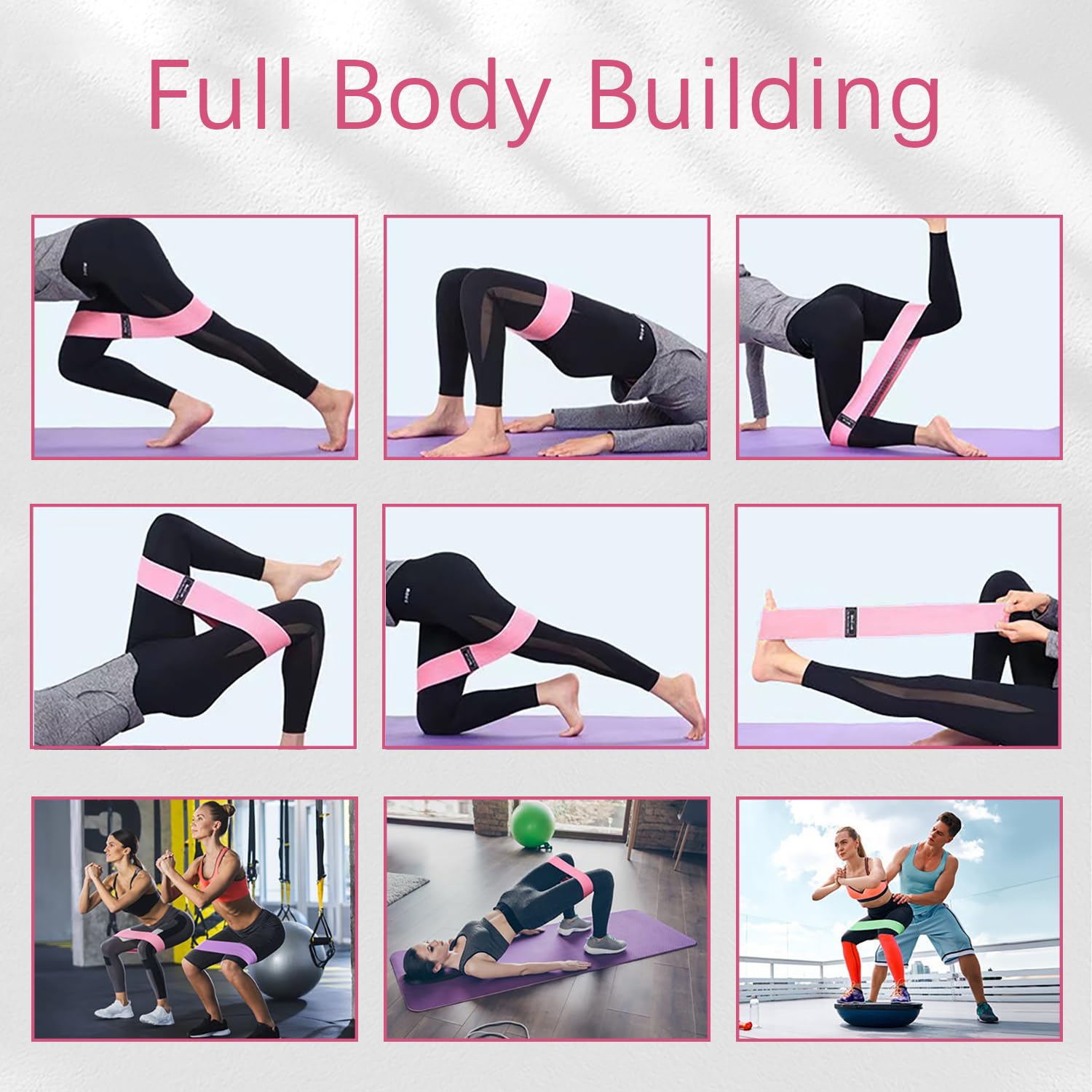 Bandes Elastiques de Fitness Antidérapantes en Tissu, 3 Niveaux de Résistance pour Yoga, Fessiers, Sac de Rangement
