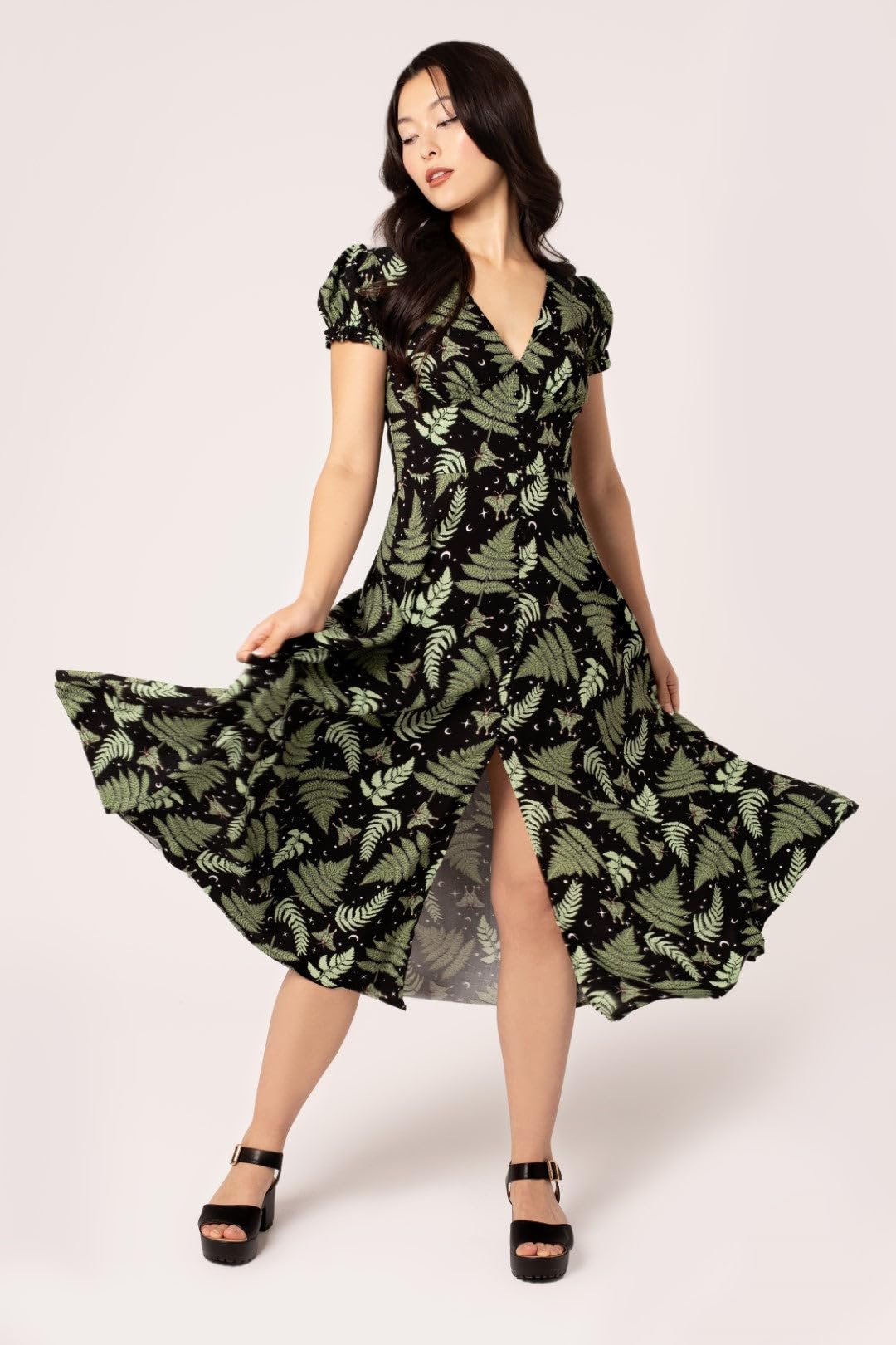 Hell Bunny Gaia Dress Mujer Vestido Largo Negro-Verde 100% Viscosa