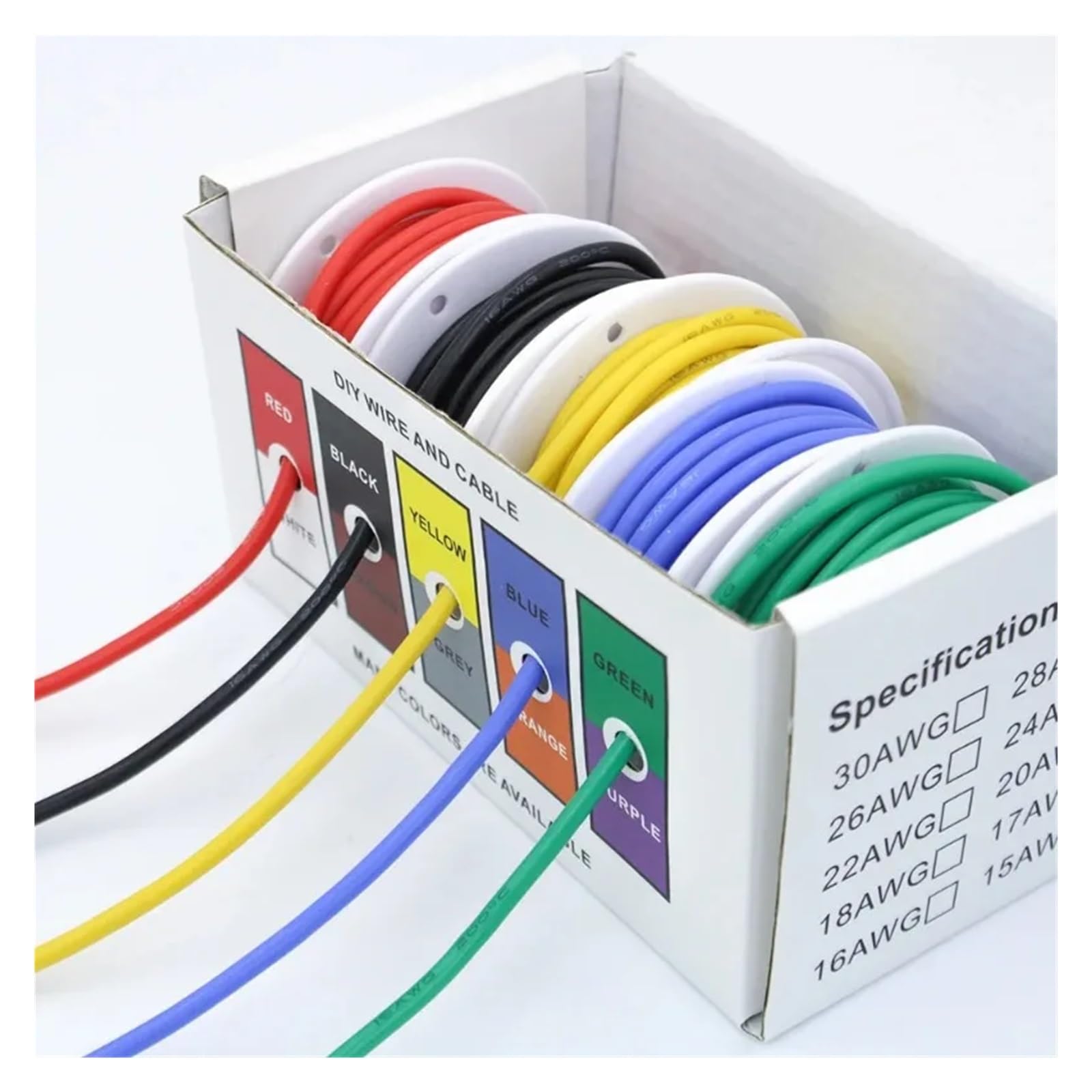 Odporny na ciepło, elastyczny drut silikonowy 30/28/26/24/22/20/18/16AWG kabel linkowy elektryczny drut miedziany ocynowany (zestaw do mieszania 5 kolorów) leisurely(20AWG x10m x5 rolls)