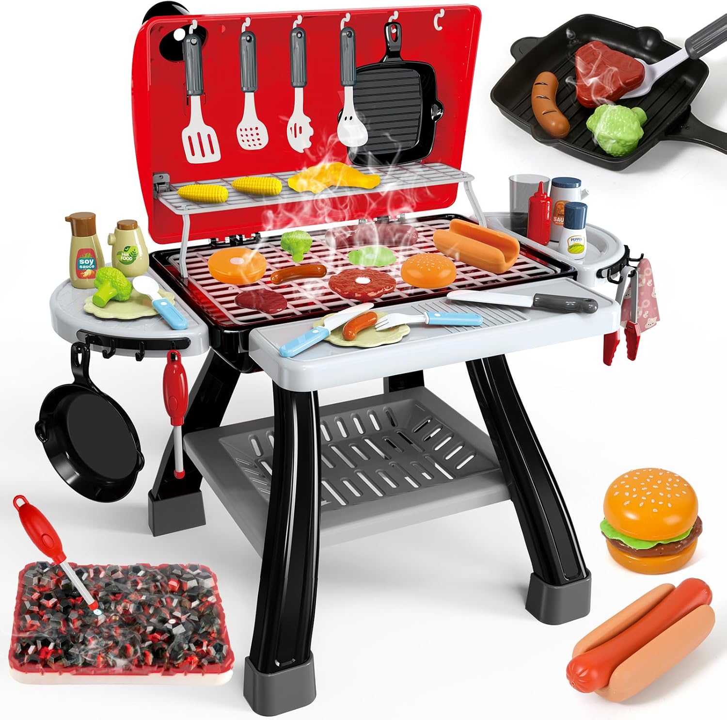 35pcs kitchen toy set, toy bbq grill set, cooking toy set, little chef play, kids grill playset interactive bbq toy set for kids, kids kitchen playset toy christmas birthday gift for boys girls kids
