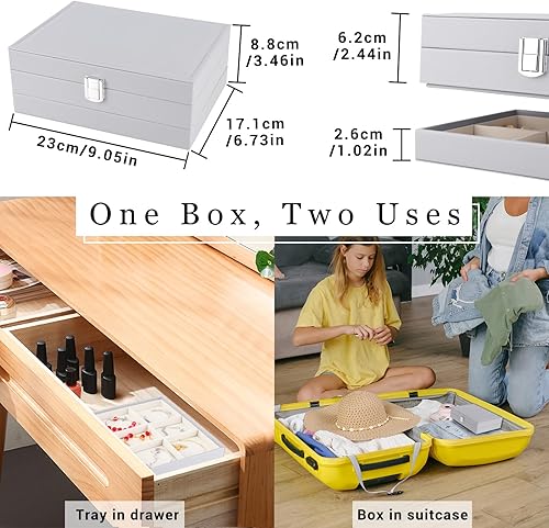 Vista 3 de LOMEVE Joyero con bandeja extraíble, organizador de joyería de piel sintética para mujeres y niñas, 2 capas organizador de joyas para collares