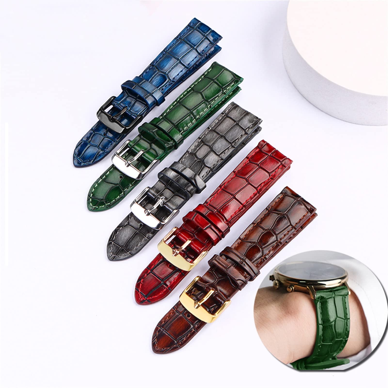 VELORE Crocodile Texture Calfskin skórzany pasek do zegarka 18 mm 20 mm 22 mm pasek do zegarka dla mężczyzn i kobiet pasek do zegarka solidna klamra (czerwony srebrny, 20 mm)
