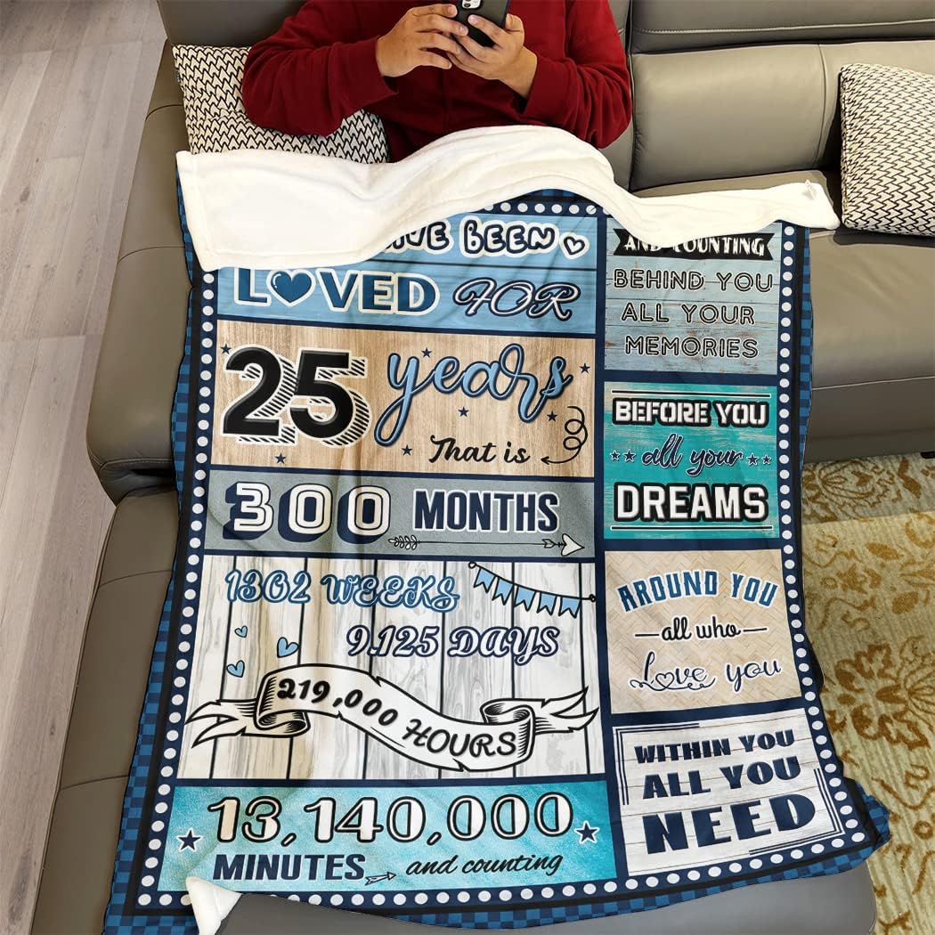 25 Year Old Boy Birthday Gift, Super Soft and Warm Happy Birthday Blanket, Digital Heartwarming Sentences Creative Design Ideal Gifts for 25 Year Old Child, 50"x60"