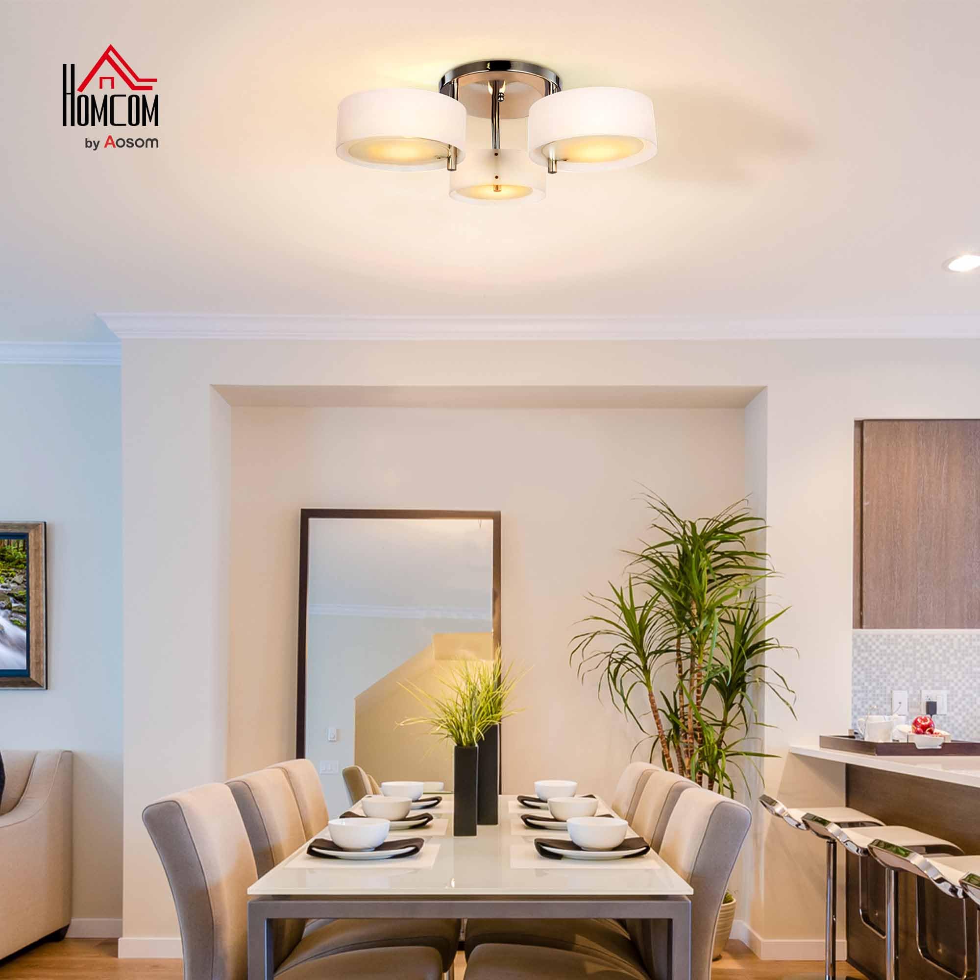 HOMCOM Lámpara de Techo Moderna Lámpara Colgante E27 Pantalla Blanco | Gota, Iluminación de Techo, Pantalla de Acrílico, para Salón Dormitorio Comedor Cocina