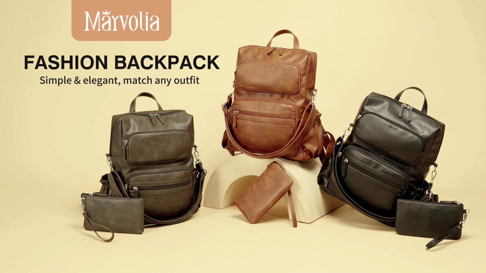 Marvolia PU Leather Backpack for Women, Coffee