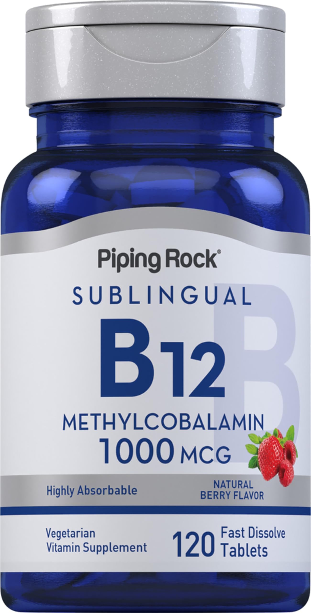 Vitamin B12 1000 mcg Sublingual | 120 Tablets | as Methylcobalamin | Berry Flavor | Vegetarian, Non-GMO, Gluten Free Supplement