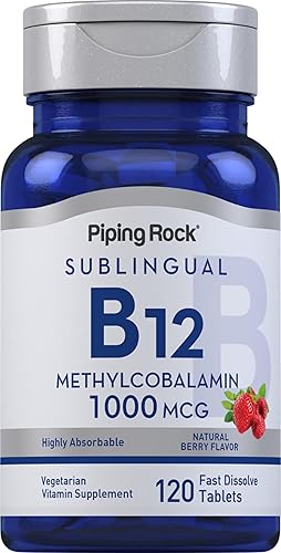 Piping Rock Vitamina B12 1000 mcg Sublingual | 120 tabletas | como metilcobalamina | Sabor a bayas | Vegetariano, sin OMG, suplemento sin gluten