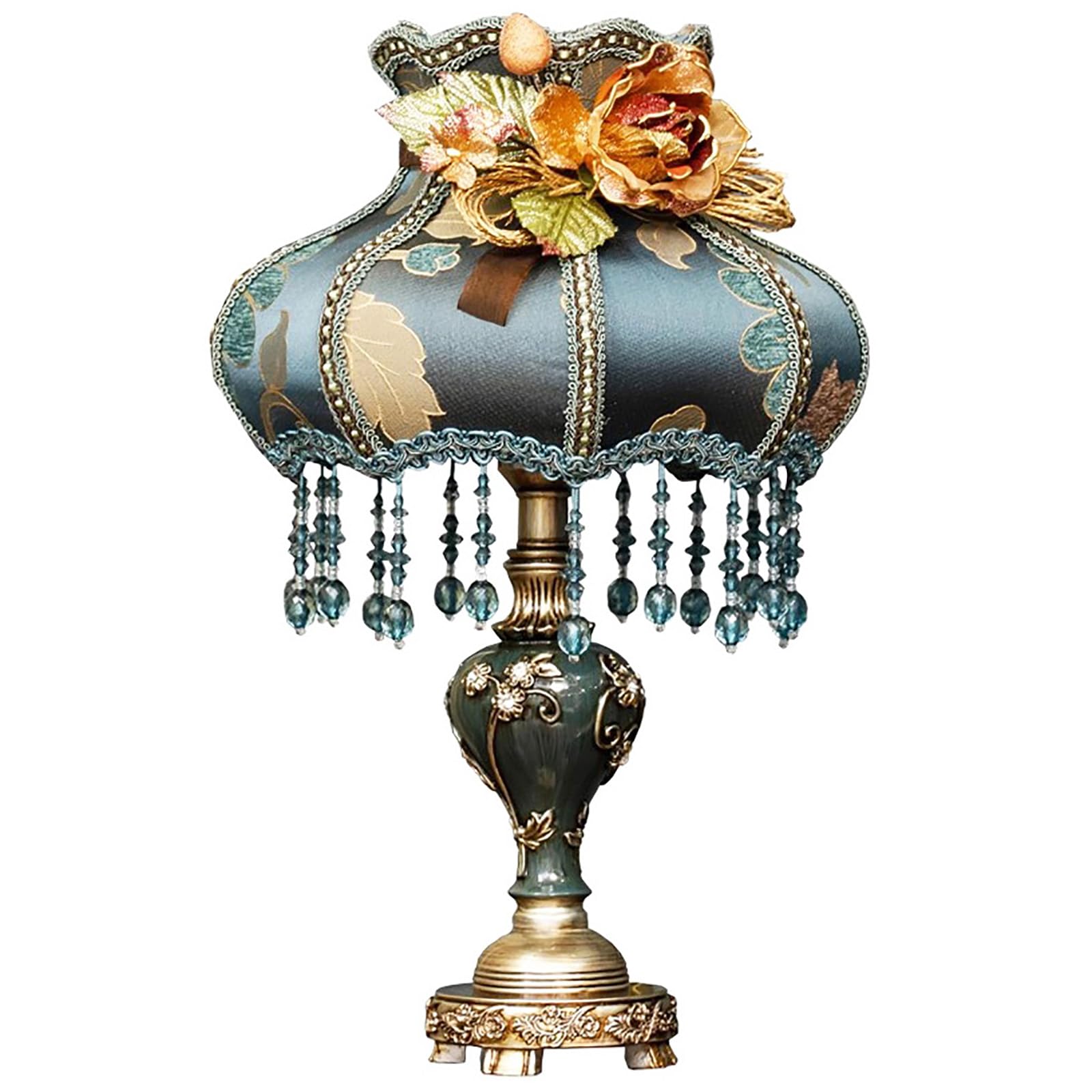 Lámparas de Mesa de Estilo victoriano, pantalla de Tela con Encaje, lámpara LED Floral Tradicional, lámpara de escritorio Decorativa Vintage, lámparas de Noche para Sala de estar y