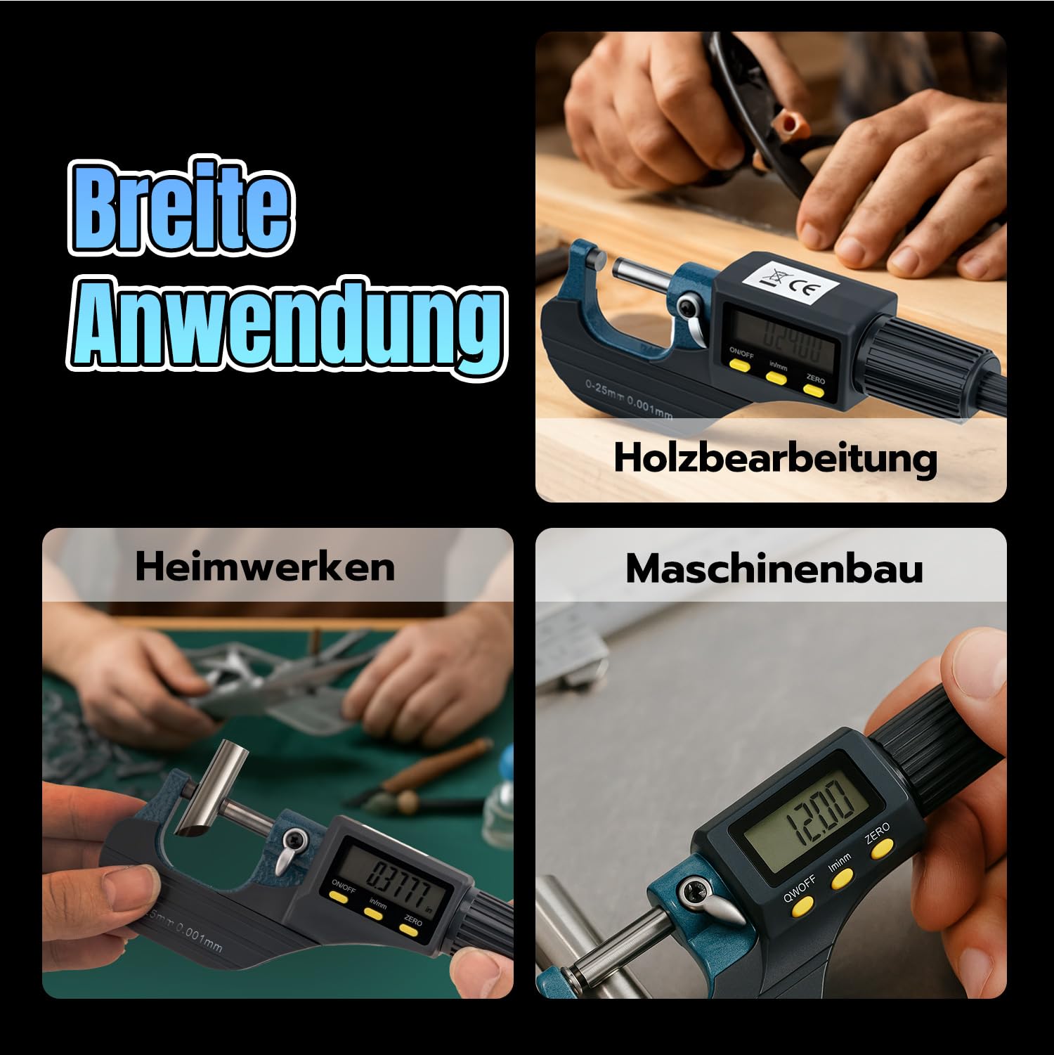 Digitales Mikrometer 0-25mm Mikrometerschraube Digital mit LCD-Display, Bügelmessschraube Elektronisch, 0.001mm Hohe Präzision, mm/Zoll für Werkstatt & Heimwerker