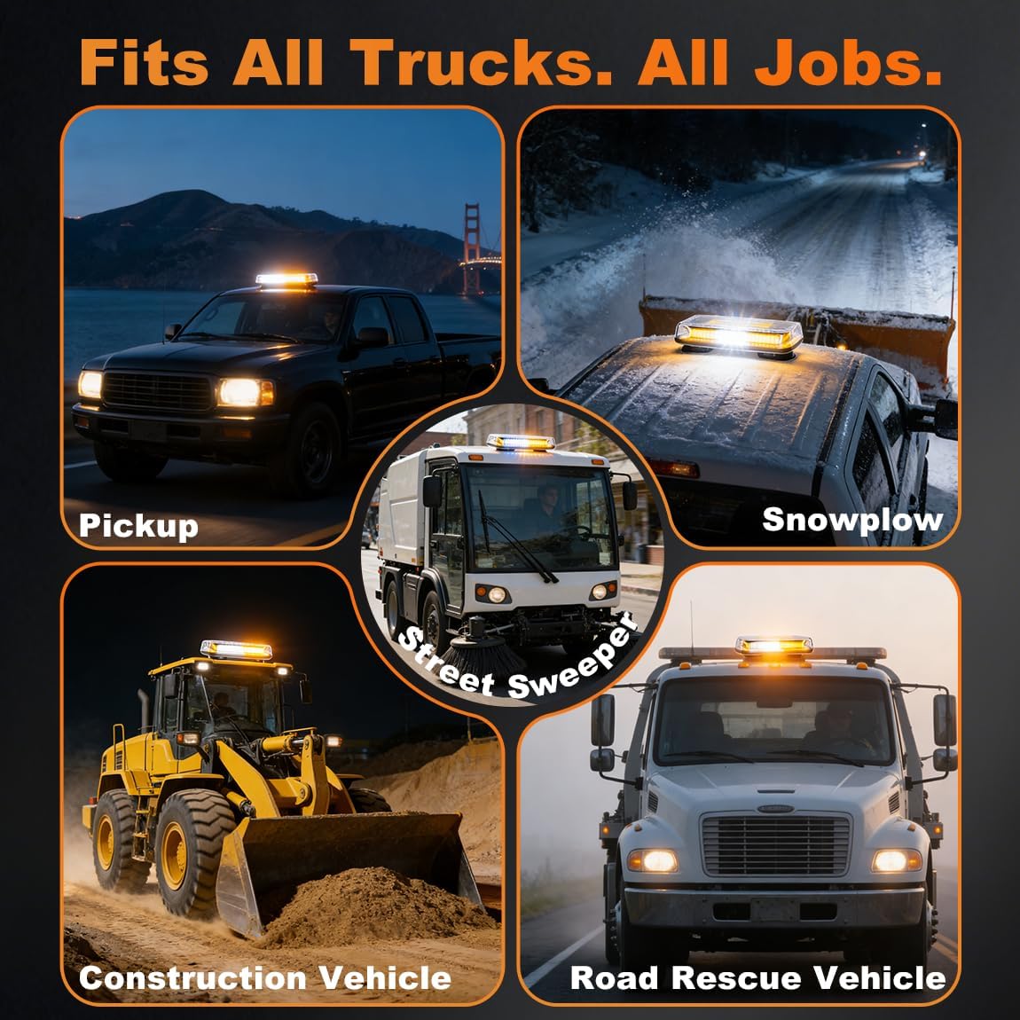 117 LED Strobe Lights for Trucks, Upgraded 20 Magnets & 2 Suction Cups Roof Top Emergency Light Bar, Amber Flashing Safety Beacon with 7 Modes, IP67 Waterproof for Snow Plow Vehicles Construction