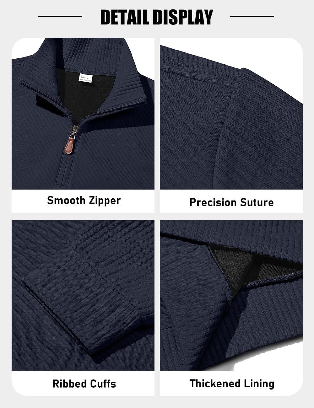 Mens Sweaters Pullover Sweater Casual Athletic Long Sleeve Quarter Zipper Stand Collar Sweatshirt - Image 6