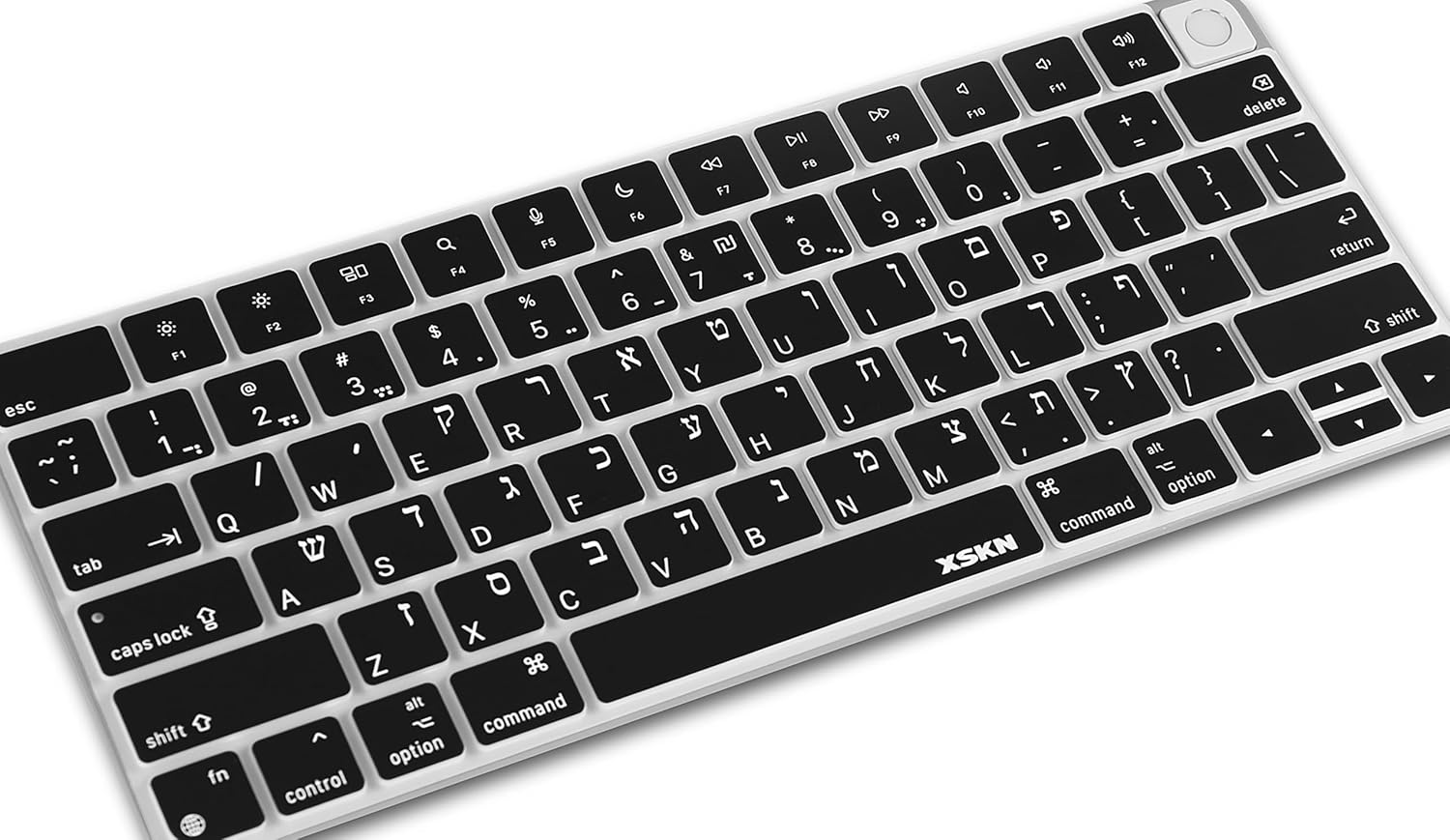 XSKN Shortcut and Language seriers Silicone Keyboard Cover Skin for 2021 New M1 Chip iMac Magic with Touch ID A2449 with Lock Key A2450 Without Numeric keypad (US Version Hebrew Black), K-367