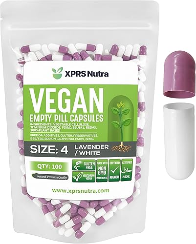 Miniatura 10 de XPRS Nutra Cápsulas vacías de tamaño 4, 500 cápsulas veganas vacías pequeñas, cápsulas vegetarianas expresas, cápsulas vacías vegetarianas, cápsulas