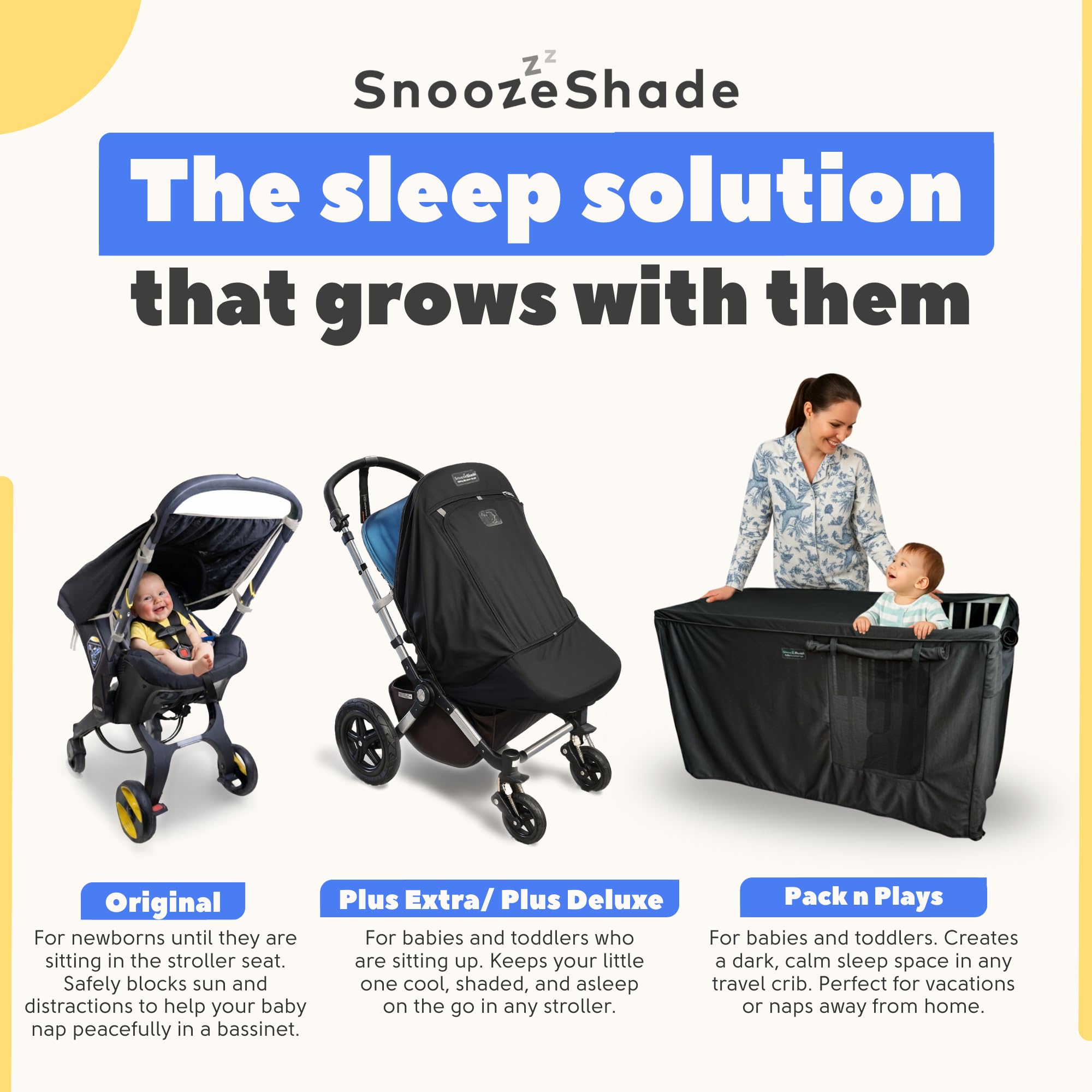 SnoozeShade Universal fit pram and Buggy Sun Shade (0-6m) | Blackout Blind for prams/carrycots | Sun Cover for pram Blocks 99% of UV | Pushchair Blackout Blind Helps Baby nap| Original | Grey Trim