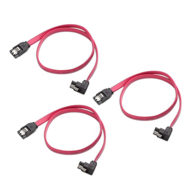 Cable Matters 3-Pack 90 Degree Right Angle SATA III 6.0 Gbps SATA Cables 45cm (SATA 3 Cable, SATA data Cable, SATA Cable) Red