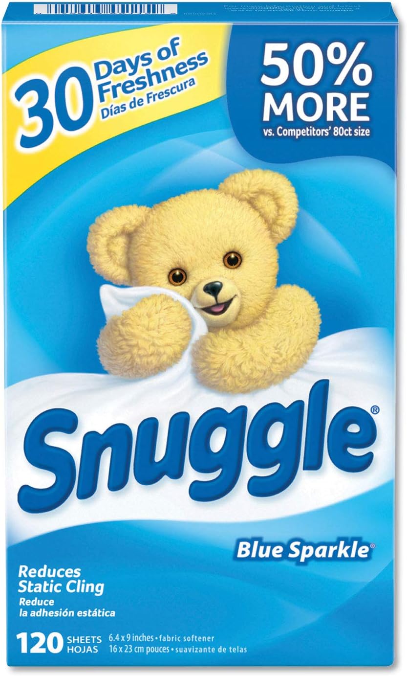 Snuggle Fabric Softener Sheets, Blue Sparkle with Cuddle Up Fresh scent , Case Pack, Six - 120 Sheet Boxes (720 Sheets)