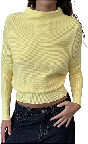 MakeMeChic Women's Turtleneck Mock Neck Sweater Long Sleeve Rib Knitted Winter Y