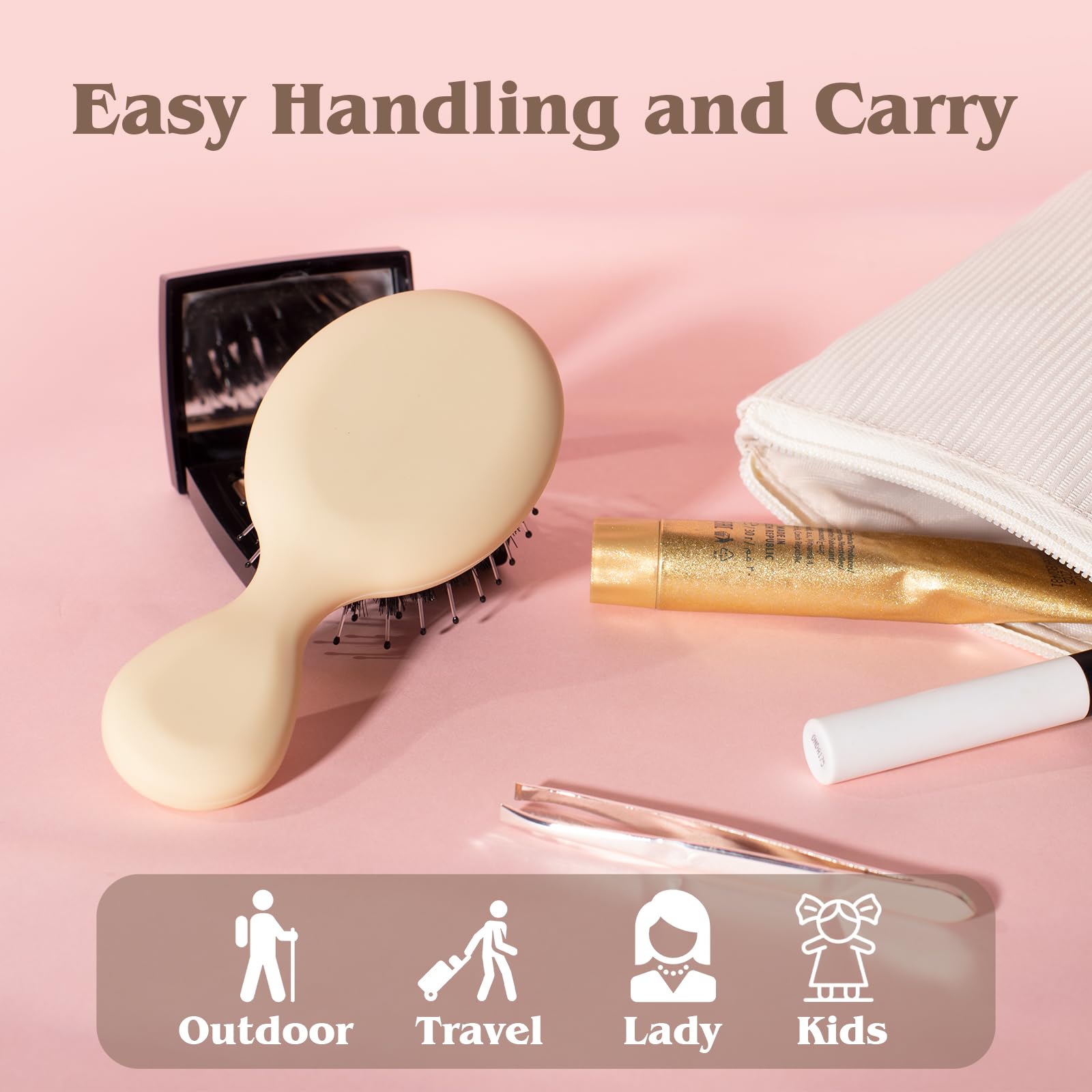Mini cepillo de pelo de cerdas de jabalí, cepillo pequeño de cerdas de jabalí y nailon para mujeres y niños, pelo largo y corto para suavizar añadir brillo, cepillo de pelo de tamaño viaje para bolso,