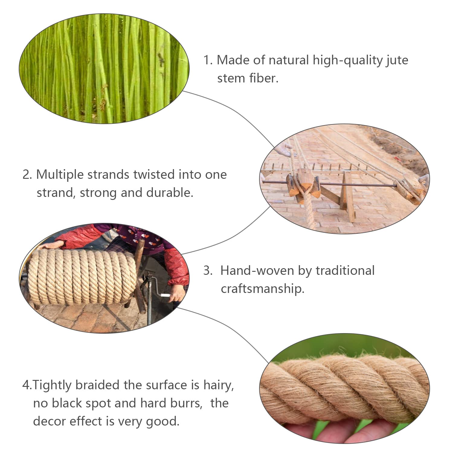 Cuerda de cuerda de yute con cordel, cuerda de cáñamo gruesa natural de 20 mm, cuerda de yute, cuerda de cáñamo retorcida, cuerda de manila retorcida, rascador, cuerda de jardinería (20 mmx15 m) | Cuerda de 4 hebras natural de arpillera trenzada de manila