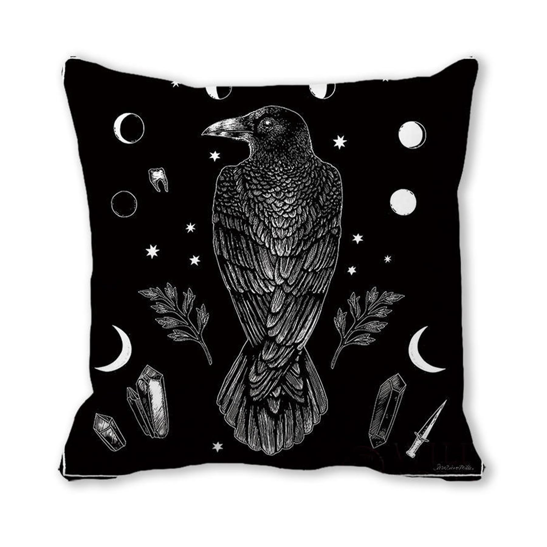 Gothic Black Witchy Cushion Cover - 45 X 45CM Gothic Home Decor, Grunge Room Decor, Witch Gifts for Women, Goth Witchcraft Decor, Goth Accessories for Bedroom Livingroom Decoration(No Pillow Core)
