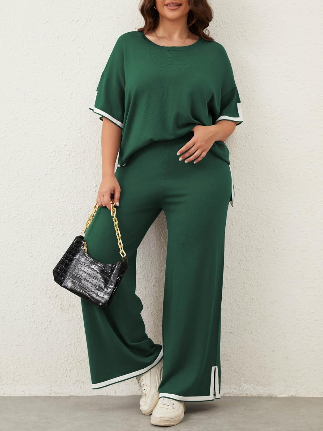 Imily Bela Womens Plus Size Lounge Sets 2 Piece Outfits Short Sleeve Pullover Tops Wide Leg Pants Summer Travel Outfits - Image 2