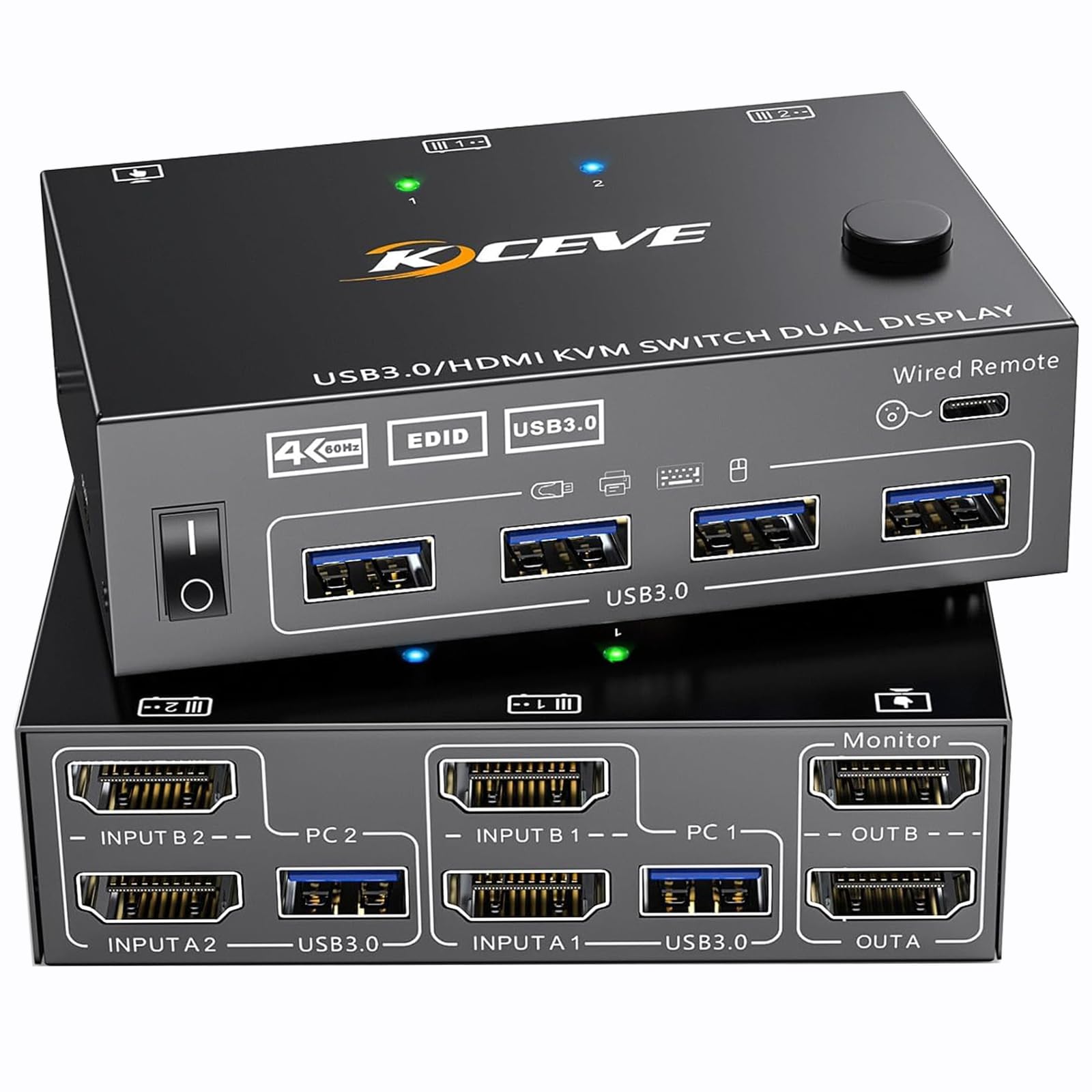 HDMI KVM Switch 2 Monitors 2 Computers 4K@60Hz, Dual Monitor