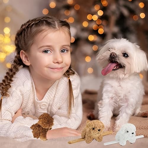 Miniatura 4 de Leyndo Pulseras de animales de peluche, pulseras de animales de peluche, juguetes a granel para niños, 8 pulgadas (perro, 6 piezas)