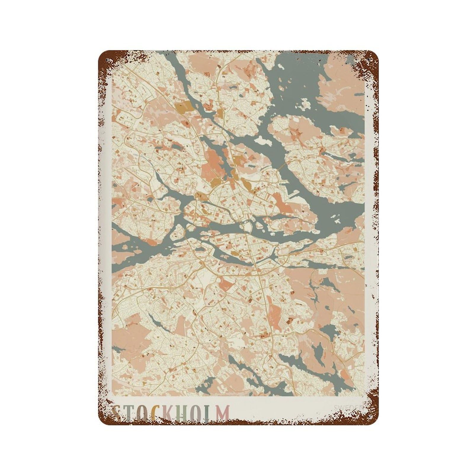 xiaoxiaoshen Stockholm Map City of Travel Sweden Boho Wall Decor Art Metal Tin Poster Modern Home Decor Art Home Bar Shop Decorations Vintage Sign 40x30cm