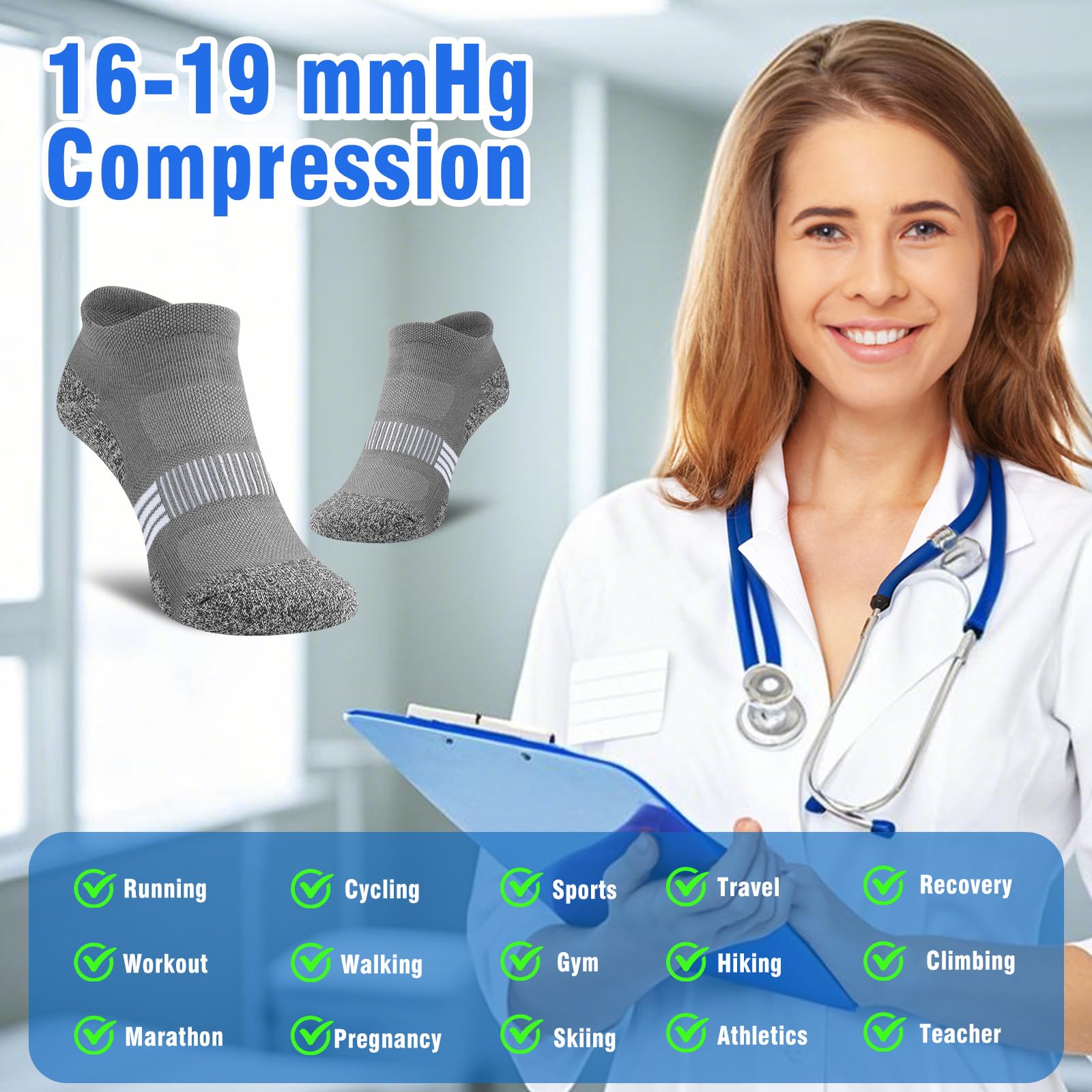 THATISHE Compression Running Socks for Women Thick Cushioned Ankle Athletic Low Cut Gift Socks 6 Pairs - Grey