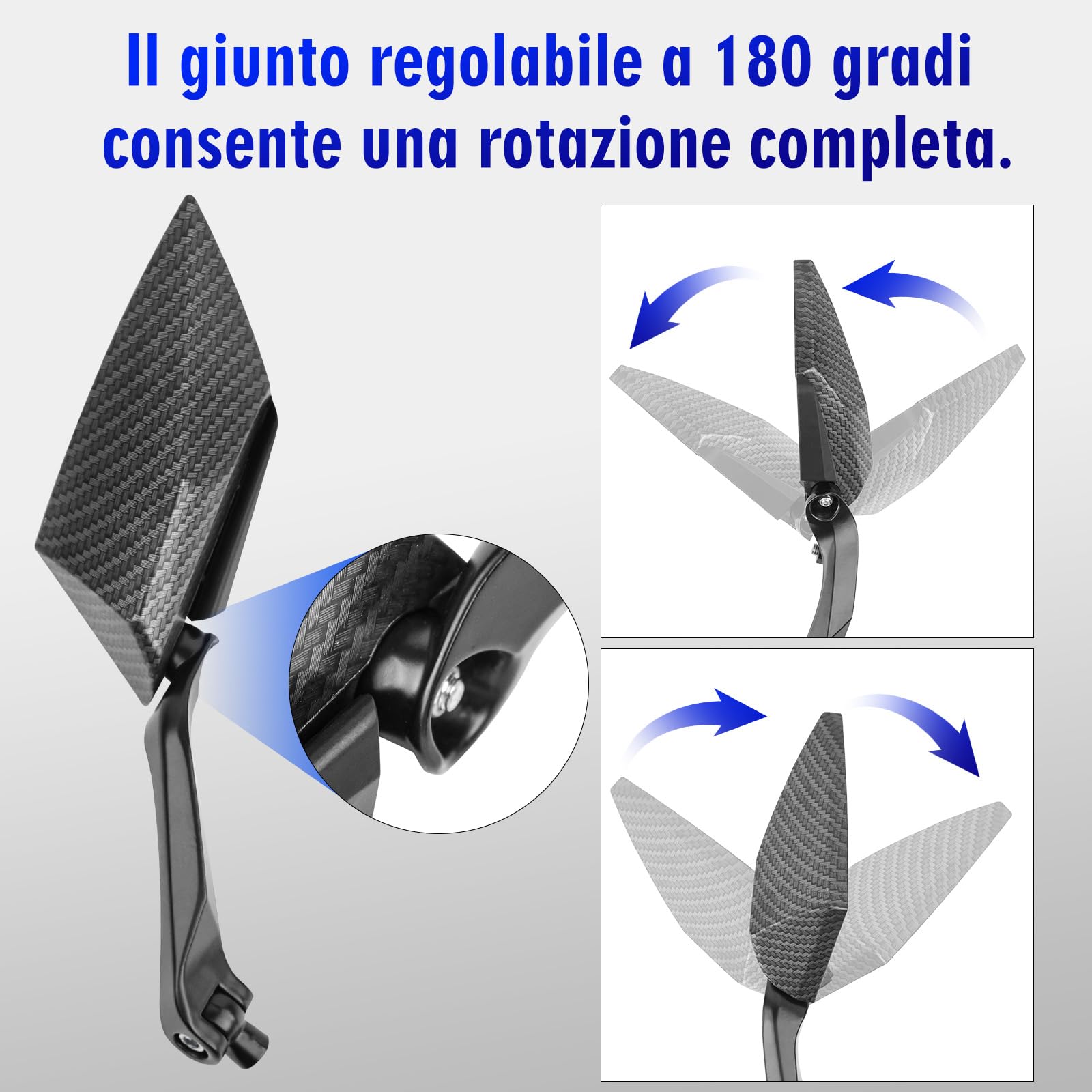 Riloer Set di 2 Specchietti moto universali, Specchietti scooter, Coppia specchietti laterali per moto in fibra di carbonio nero da 8 / 10mm