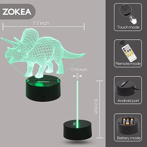 Miniatura 5 de ZOKEA Luces nocturnas para niños dinosaurio luz nocturna 3D lámpara de noche 7 colores cambiantes con control remoto el mejor regalo de cumpleaños