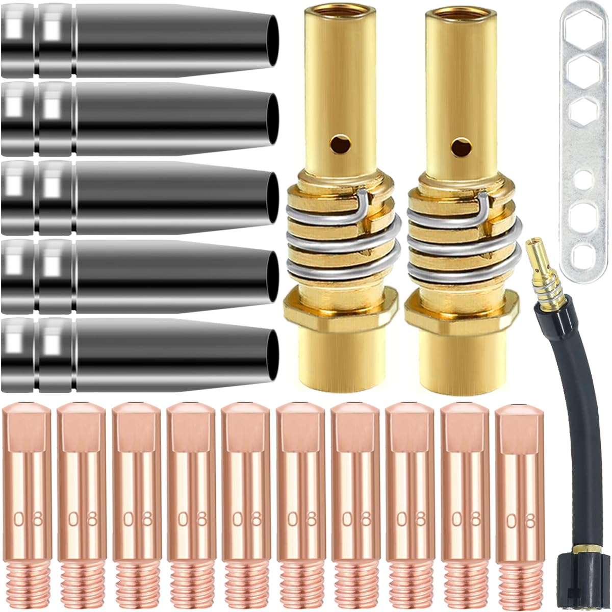 EATBALE MB15 Nozzle Contact Tips Accessories for 15AK MB15 MIG MAG Welding Torch, Gas Conical Nozzle Shield Cup, M6 Contact Tip 0.8mm/0.030", Tip Holder Diffuser, Swan Gun Neck Consumable (19 Pcs)