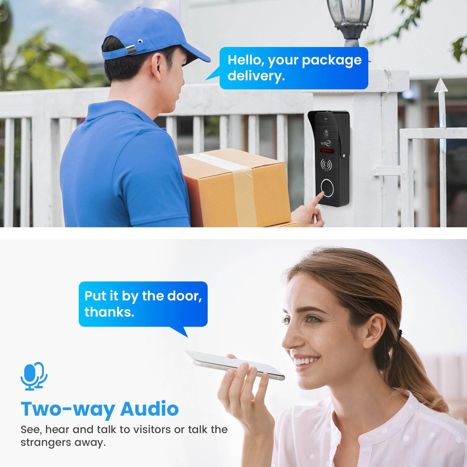 Intercomunicador de video portero con cable para apartamento con cámara de timbre de 1080P, monitor de 10 pulgadas,TUYA WiFi Smart Home Video Portero Teléfono Kits para Villa Casa (1 Timbre+4 Monitor)