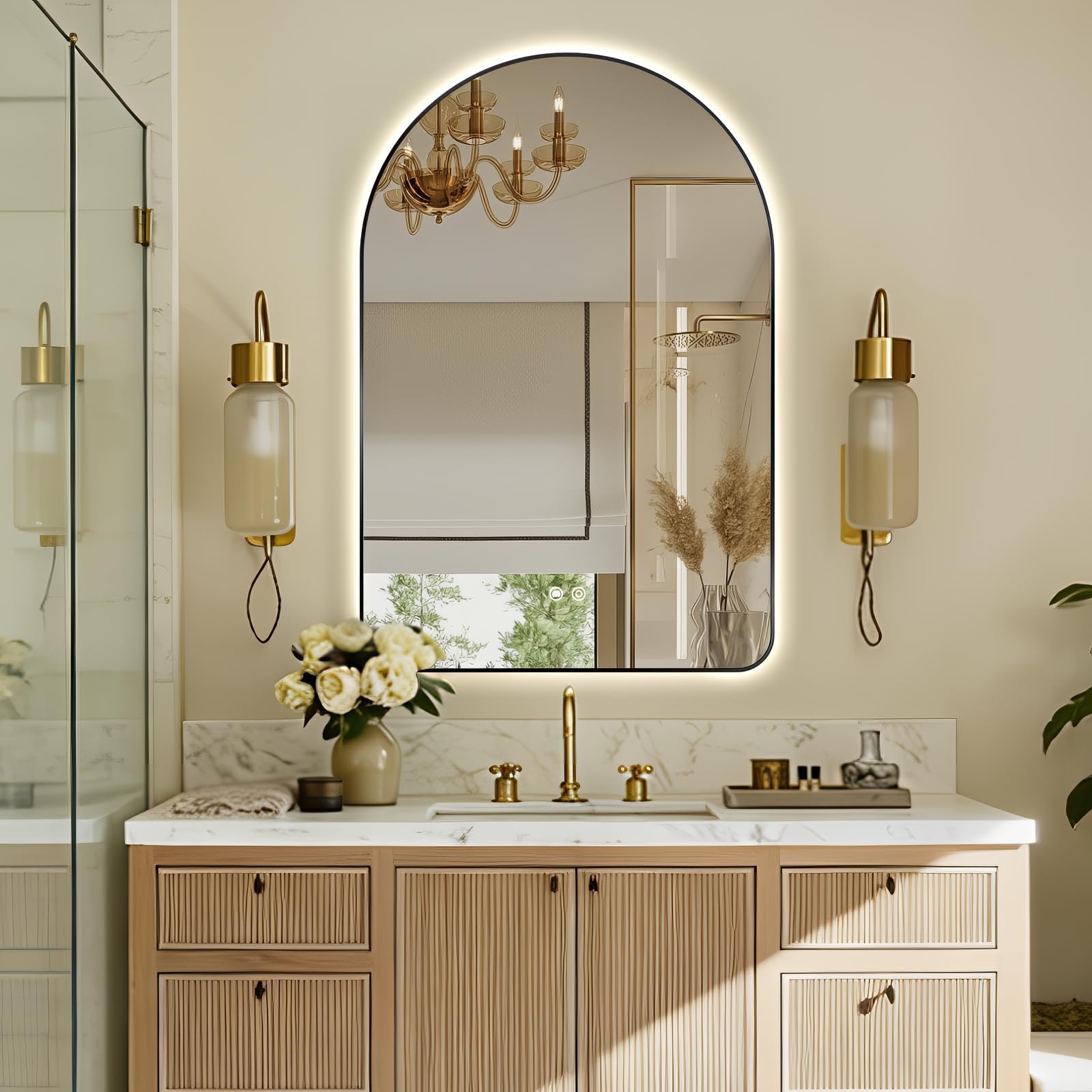 Miroir rétroéclairé salle de bain à DEL intensité variable et 3 couleurs 91x61