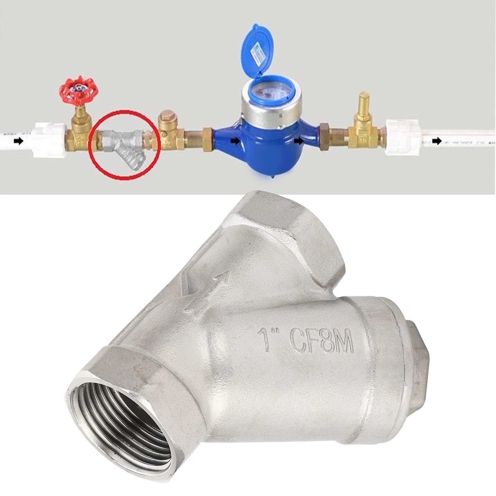 Y-förmiges Sieb DN25, 1 Zoll Innengewinde, 304 Edelstahl, Filterventil, Rohrverschraubung, Adapteranschluss für Wasser, Öl, Gas