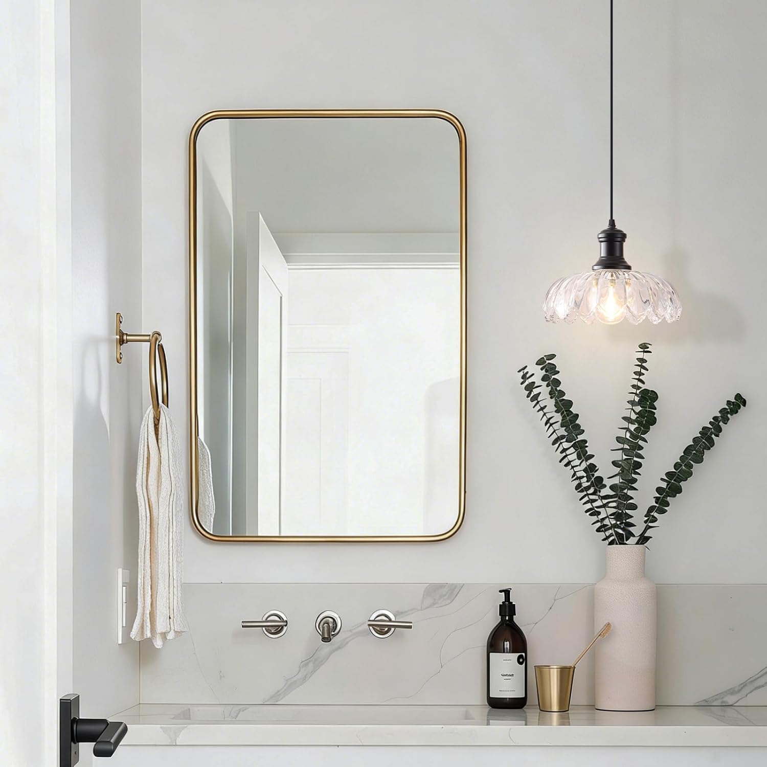 Farmhouse Pendant Light Fixture, Vintage Glass Pendant Light Kitchen Island Over Sink Table, Adjustable Hanging Pendant Lamp for Bedroom, Dining Room, Living Room, Bathroom